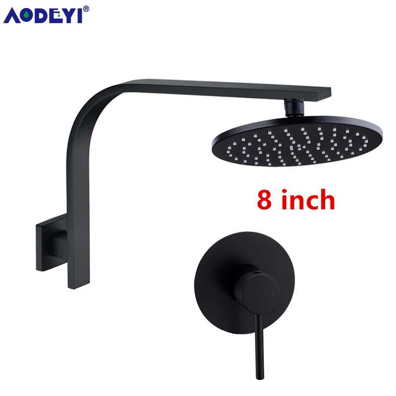 8 Inch S AODEYI твердая латунь черный душ для ванной комнаты Установите Ванная комната «гусиная шея» душевая кабина 8/10/12 дюймов тропический душ Насадки для душа в одну сторону смеситель набор - Цвет: 8 Inch S