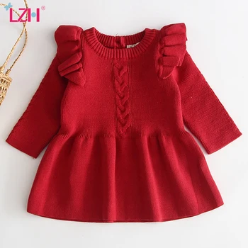 

Christmas Dress For Baby Girls Autumn Winter Long Sleeve Sweater Dress Newborn 1 Year Birthday Party Dress Infant Princess Dress