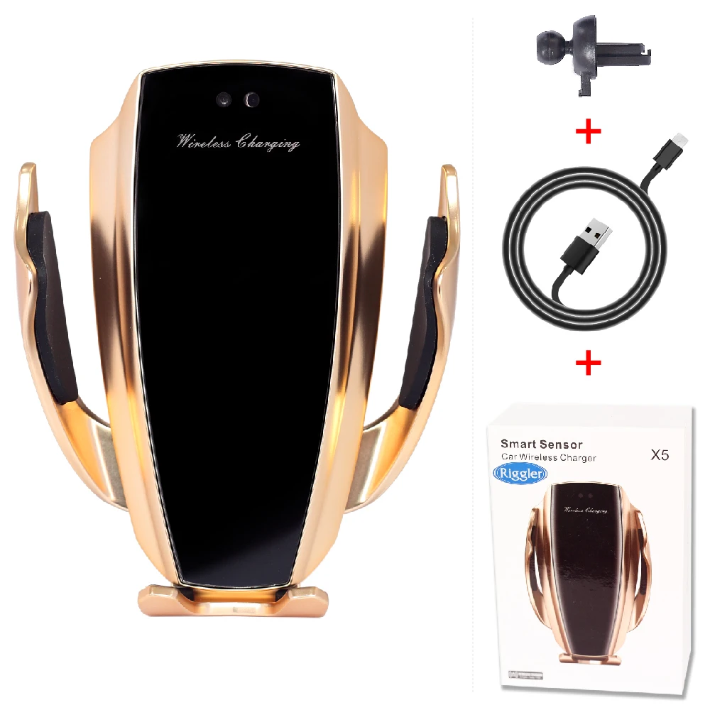 Infrared Induction Qi Wireless Charger Car 10W Fast Charging Holder for Iphone XR XS 8/8 Plus Huawei P30Pro Mate20Pro - Тип штекера: Gold