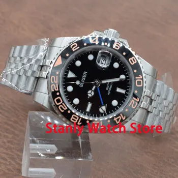 

Sapphire Bliger 40mm Black Dial Luminous Marks Ceramic Bezel Stainless Band GMT Function Automatic Movement Men's Wrist Watches