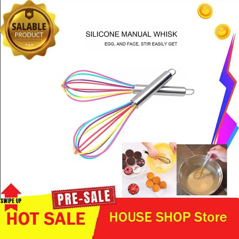 Colorful Silicone Kitchen Whisk Non-Slip Easy to Clean Egg Beater Milk Frother Stainless Steel Utensil specialty Tool | Дом и сад