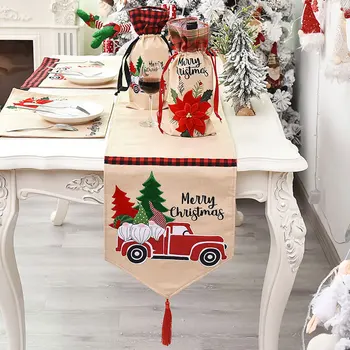 

Cover Dining Room Ornaments Holiday With Tassel Table Runner Gifts Christmas Decoration Classic Vintage Home Party Linen Banquet