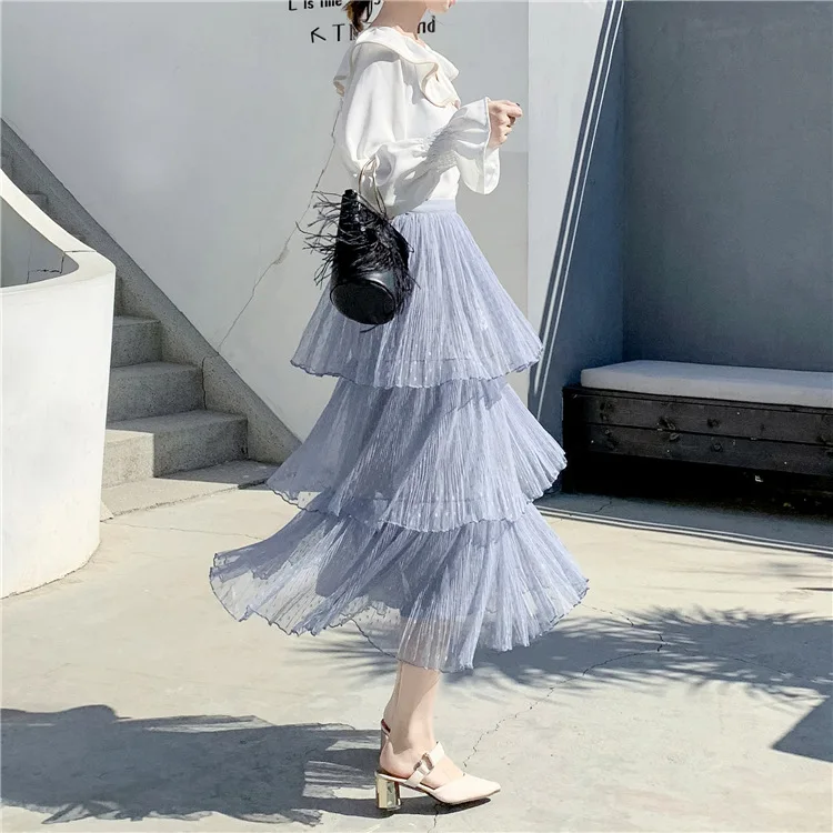

Photo Shoot Cake Skirt Women's 2019 Autumn New Style Korean-style Mid-length Polka Dot Mesh Skirt Fairy Skirt Fashion