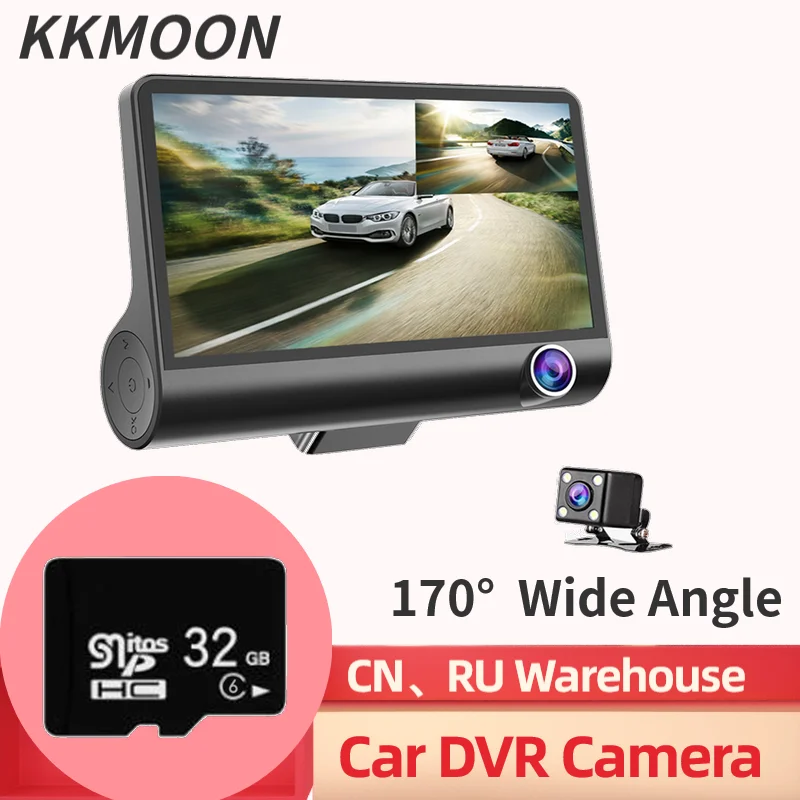 With 32G TF Card Универсальный 4,0 дюймовый видеорегистратор для автомобиля с 2 Камера s DashCam Видеорегистраторы для автомобилей зеркало 170 ° заднего вида Камера видео Регистраторы 3 Way объектив Регистраторы - Название цвета: With 32G TF Card