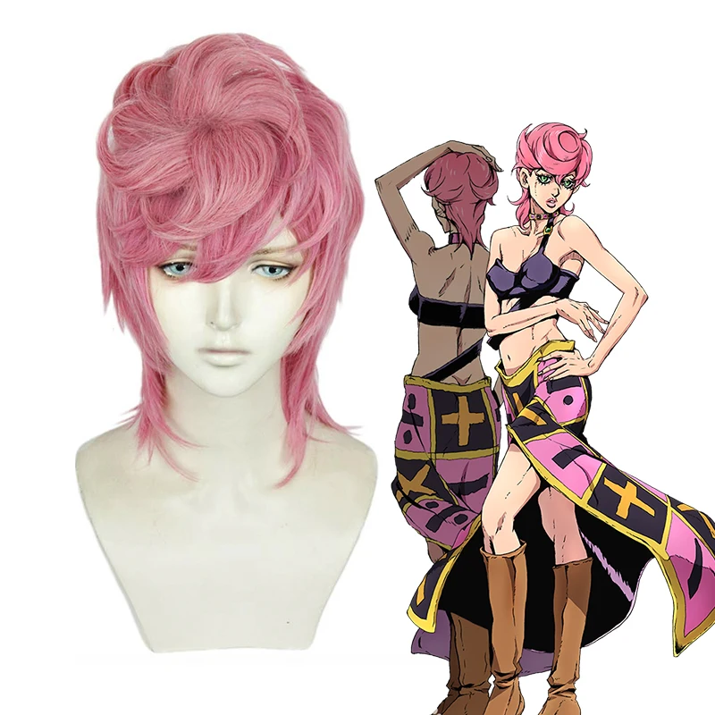 Anime Comic Jojo’s Bizarre Adventure Cosplay Wigs Trish Una Cosplay Wig Synthetic Wig Cosplay Accessories Pink Women Girls Hairs