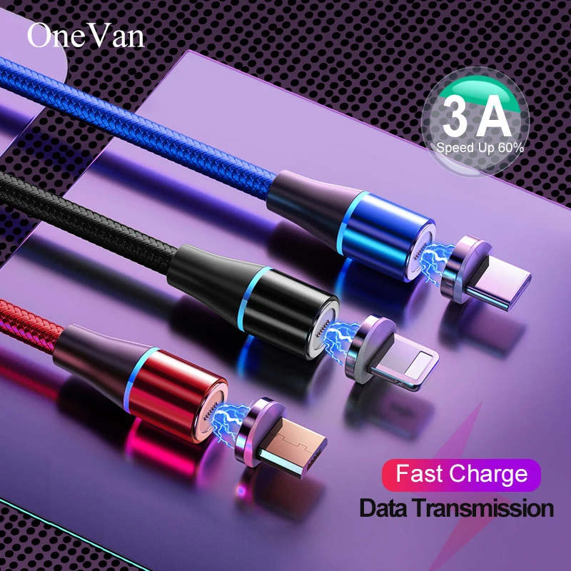 

OneVan Magnetic Charger 3.0 A Usb Fast Charging Cable Micro Usb Type C Cord Cable For Charging iPhone 7 Xr Xiaomi Samsung Phone