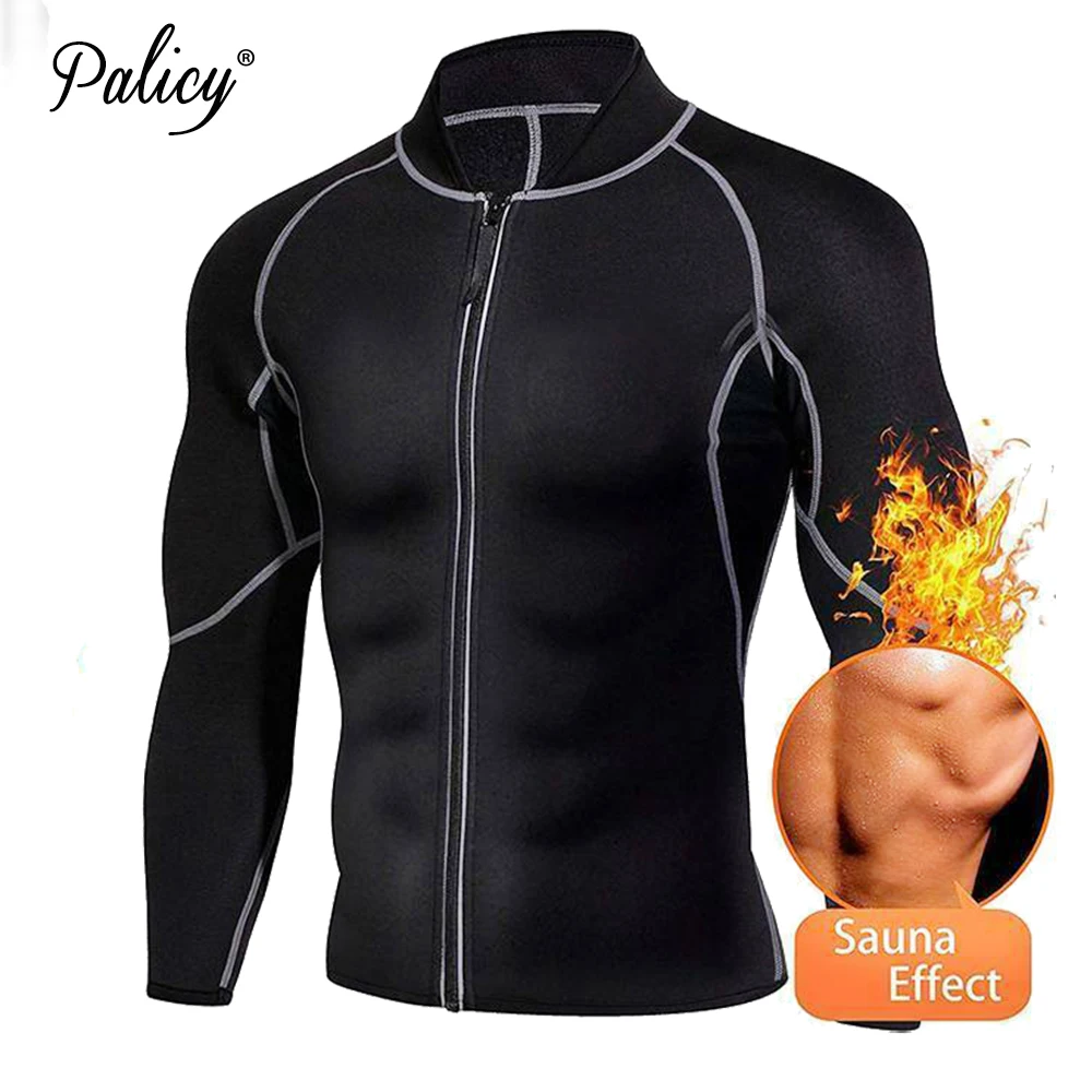 Body Shaper For Men Sauna Suit Black Long Sleeve Coat Slimming Fitness