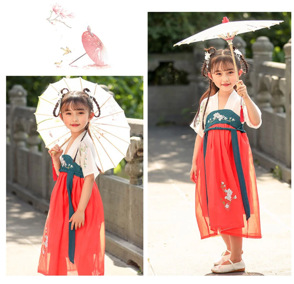 Hanfu/Вечерние платья на свадьбу для маленьких девочек; Традиционный китайский костюм; карнавальный наряд в стиле ретро; сценический костюм для танцев выступлений