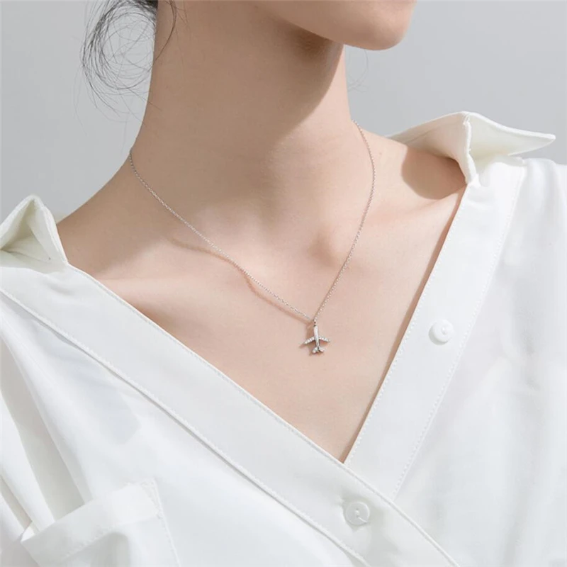 Sole Memory Sweet Cute Mini Plane Literary Silver Color Clavicle Chain Necklace For Women Fashion Jewelry Party Birthday Gift