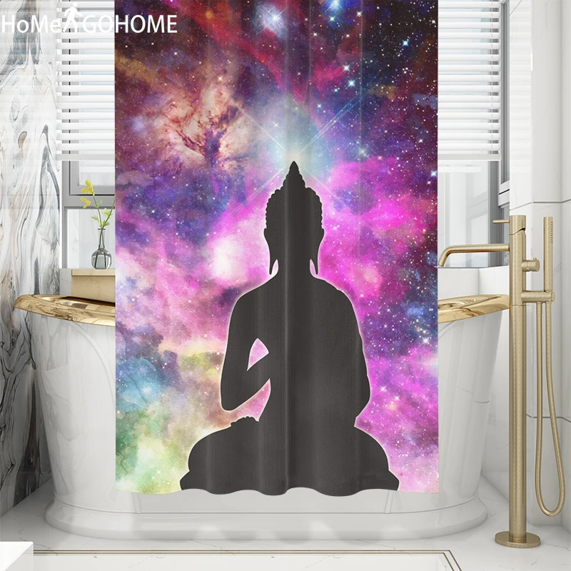 Галактика занавеска для душа чакра Будда 3D Водонепроницаемая занавеска из полиэстеровой ткани для ванной занавес моющийся ванный шторы с крючками