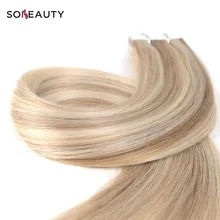 Sobeauty Волосы remy на Клейкой Ленте имитирующей кожу на Клейкой Ленте Пряди человеческих волос для наращивания 14''1" 20" 20 шт./компл. клубок бесплатно двойные вытянутые волосы пепельного цвета блонд