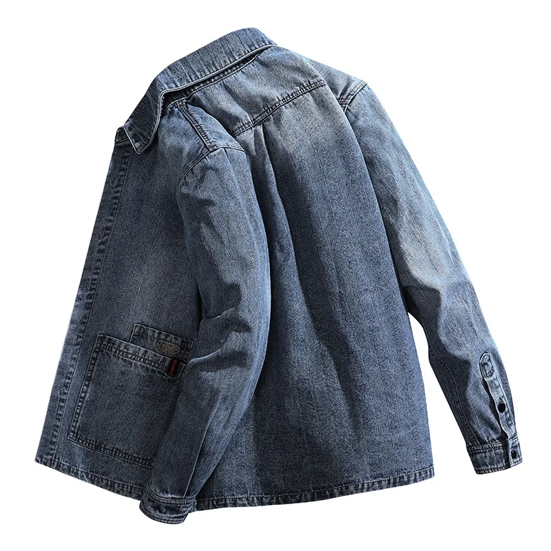 New men's denim long sleeve shirt jacket Spring and autumn classic fashion plus size loose top 100% cotton two pocket slim | Мужская