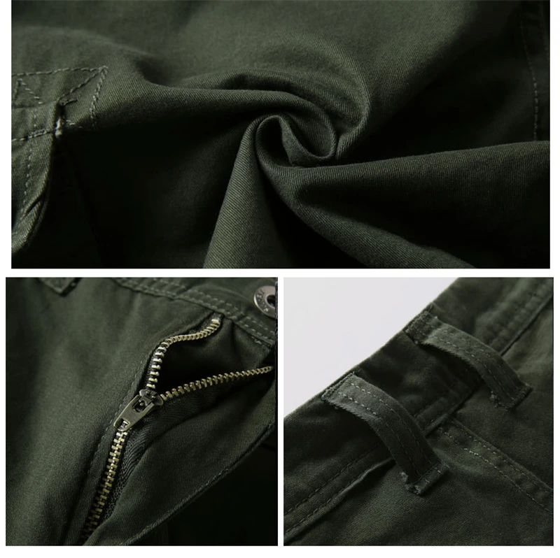 New Summer Autumn Fashion Solid Zipper Mens Shorts Casual Multi-pocket Knee-length Mens Cargo Shorts Men Clothes Straight