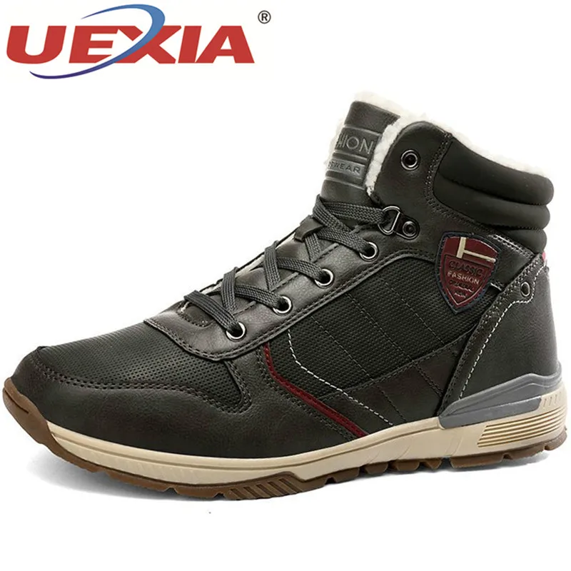 UEXIA High Quality Men's Boots High Quality Plush Keep Warm Ankle Snow Boots Warm Fur Mens Shoes Winter Sneakers Size 39-46