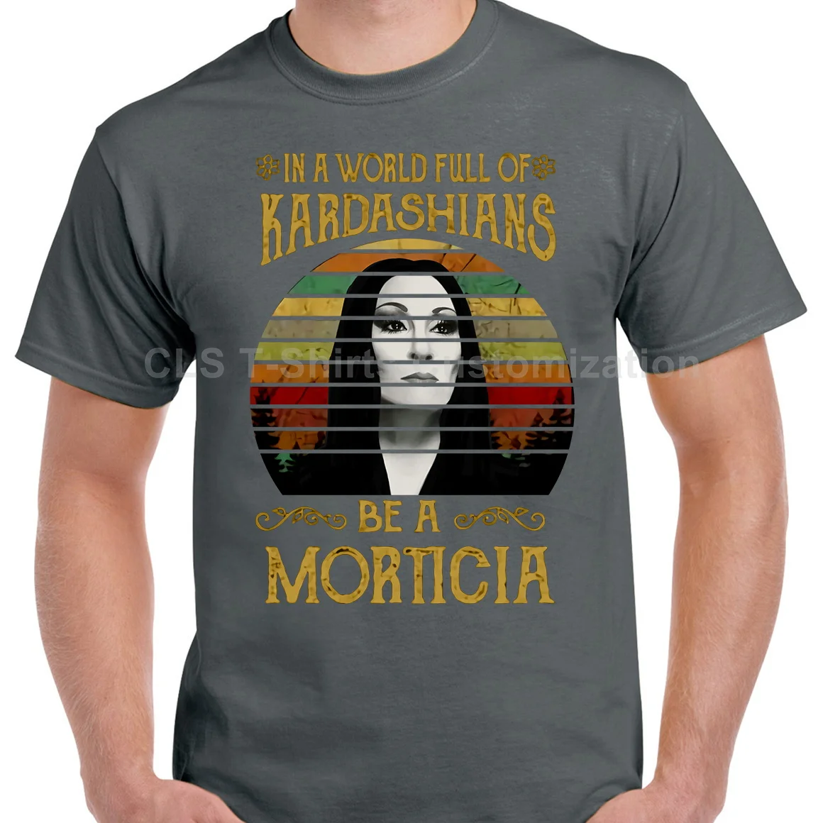 Men dark gray Morticia Addams In The World Full Of Kadarshians, Мужская черная футболка, хлопковая S-6XLCool, Повседневная футболка, модная футболка унисекс - Цвет: Men dark gray