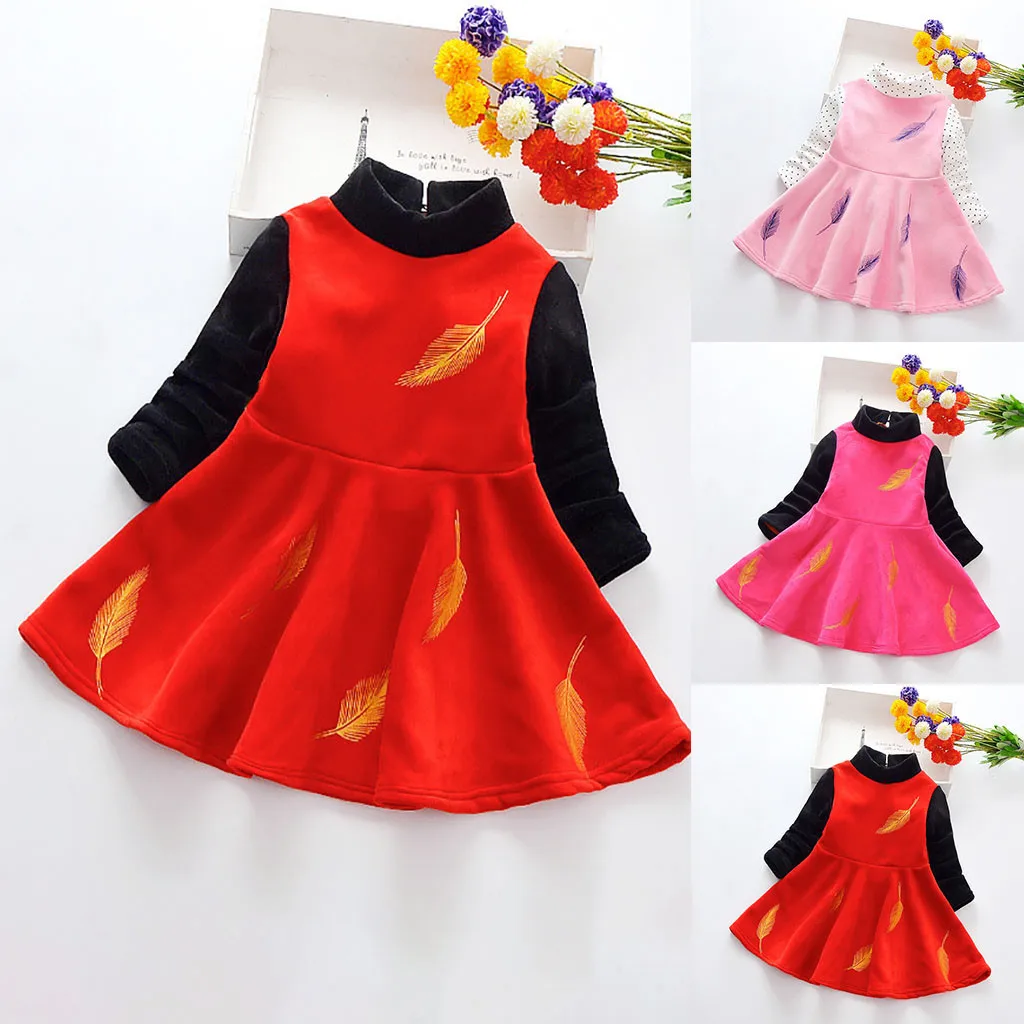 Платье принцессы для девочек; кашемировое однотонное платье с длинными рукавами и длинным воротником; модное платье для маленьких девочек; сезон осень-зима; Новогоднее платье