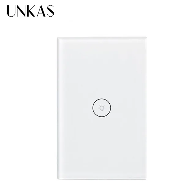 US 1 Gang White UNKAS Amazon Alexa Google Home США, ЕС, Великобритания умный настенный сенсорный переключатель Tuya Smart Life стеклянная панель мобильное приложение дистанционное управление работа - Цвет: US 1 Gang White