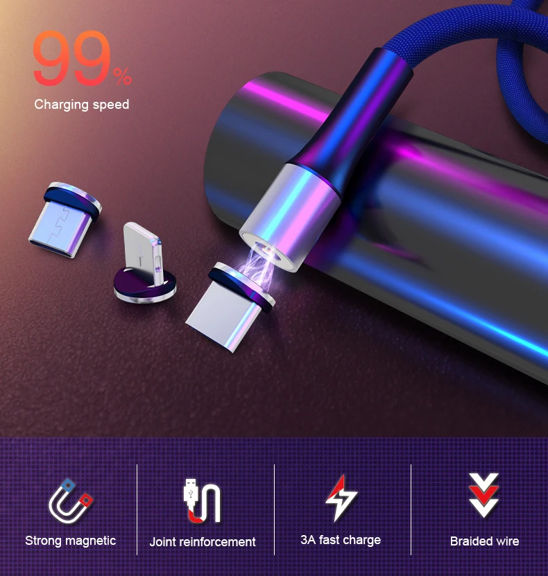Магнитный кабель для iPhone X XS Быстрая зарядка Micro USB зарядный шнур USB кабель type C USB C зарядное устройство провод Кабо Для samsung S8 S9
