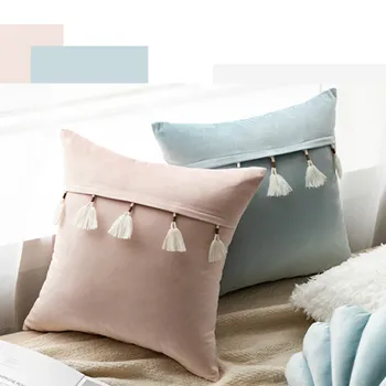 

DUNXDECO Cushion Cover Decorative Pillow Case Cojines Modern Romantic Simple Velvet Tassel Coussin Sofa Chair Cushion Cover