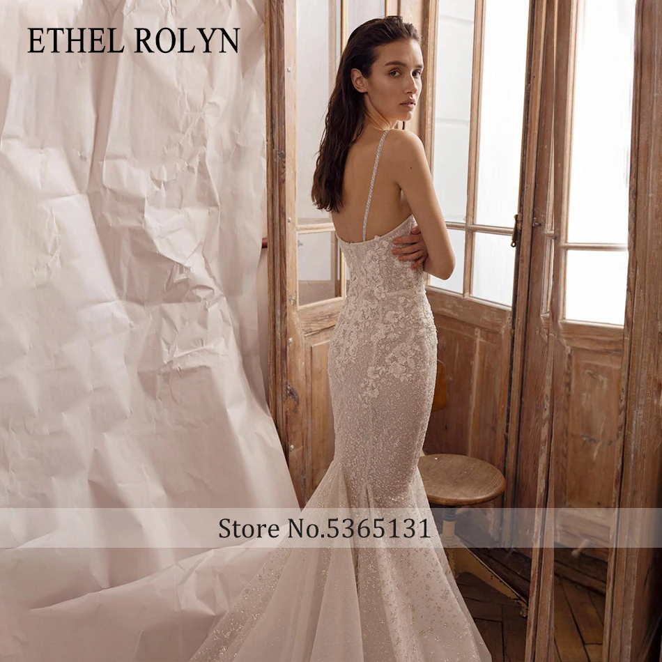 ETHEL ROLYN Abito da sposa a sirena Elegante abito da sposa lucido con perline e spalline ricamate senza schienale - Image 5