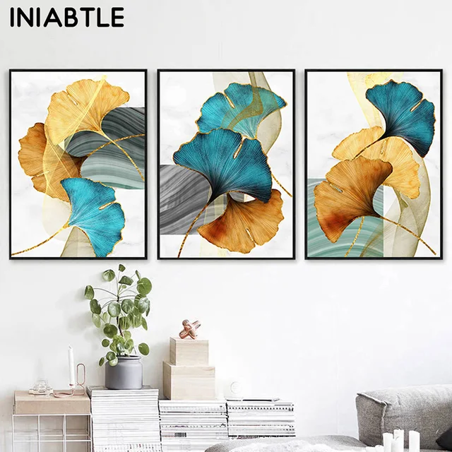 Blue Green Yellow Gold Leaf Plant Flower Poster 2