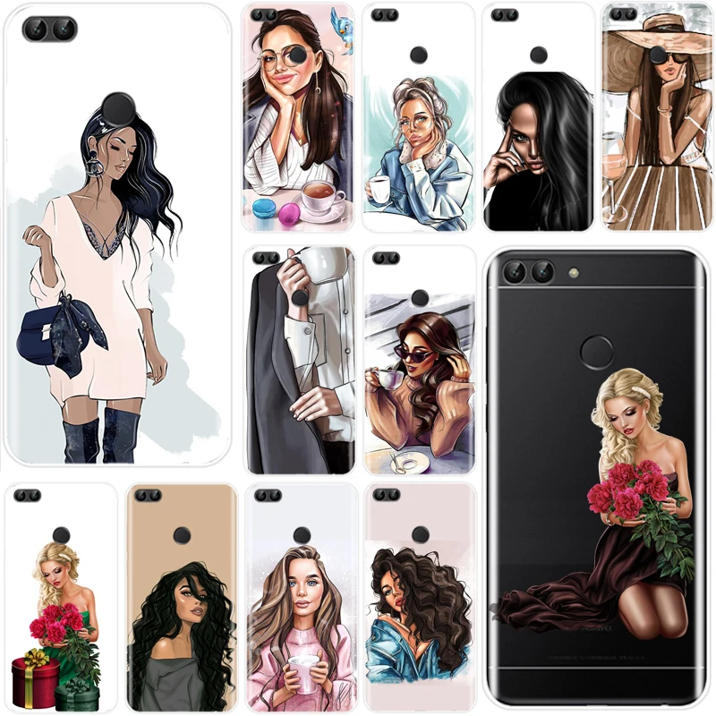

Goddess VOGUE Art Princess Girls Female boss coffee Cover TPU Phone Case For Huawei P9 P10 P20 PLUS P8 P9 P10 P20 P30 lite P20 P30 PRO