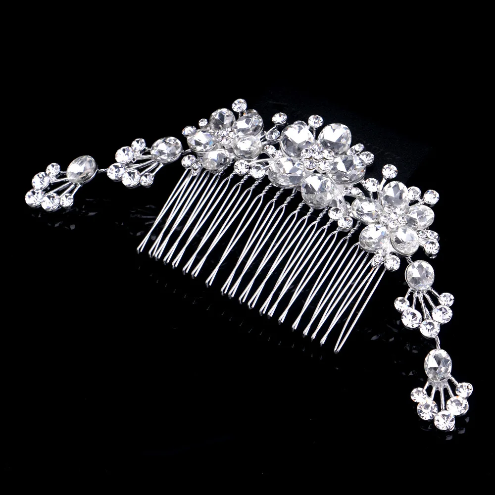 TREAZY Vintage Large Floral Bridal Hair Combs Rhinestone Crystal Wedding Tiara Hair Jewelry European Design Hair Accessories