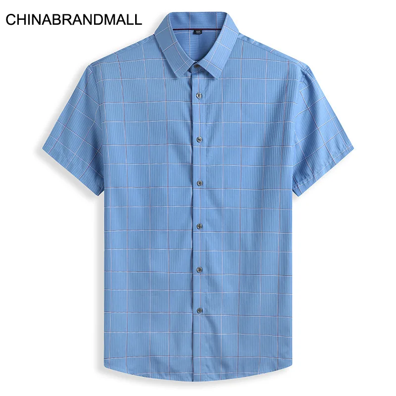 

2020 Men Plus Fat Plus Size Short Sleeve Shirt Male Fat Man Grid Printing Short Sleeve Shirt