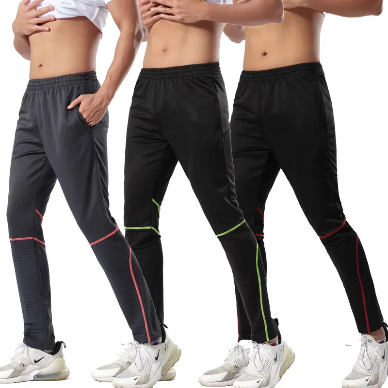 New Men's Soccer Training pants Zipper pocket Athletic Football Training sport Pants Elasticity Legging jogging Gym Trousers