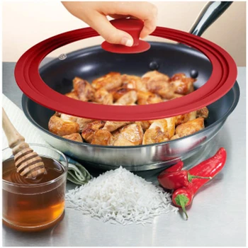 

Multifunctional Tempered Glass Lid Pot Explosion-Proof Drop-Proof Visualization Silicone Edge Kitchen Utensils Cookware Parts