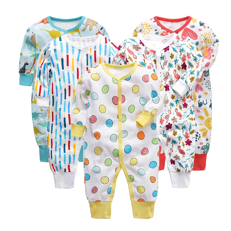 5pcs/set 0-12 Month Newborn Baby Girl Clothes Long Sleeve Footies Baby Boy Footies Jumpsuit Pajamas Winter