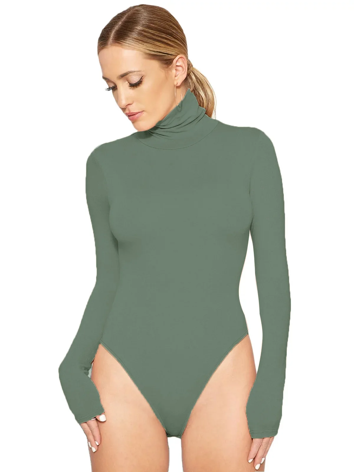 Turtleneck Long Sleeve Women Bodysuits Elastic Slim Elegant Femme Jumpsuits High Waist Autumn Winter Clothing Female 12 Colors