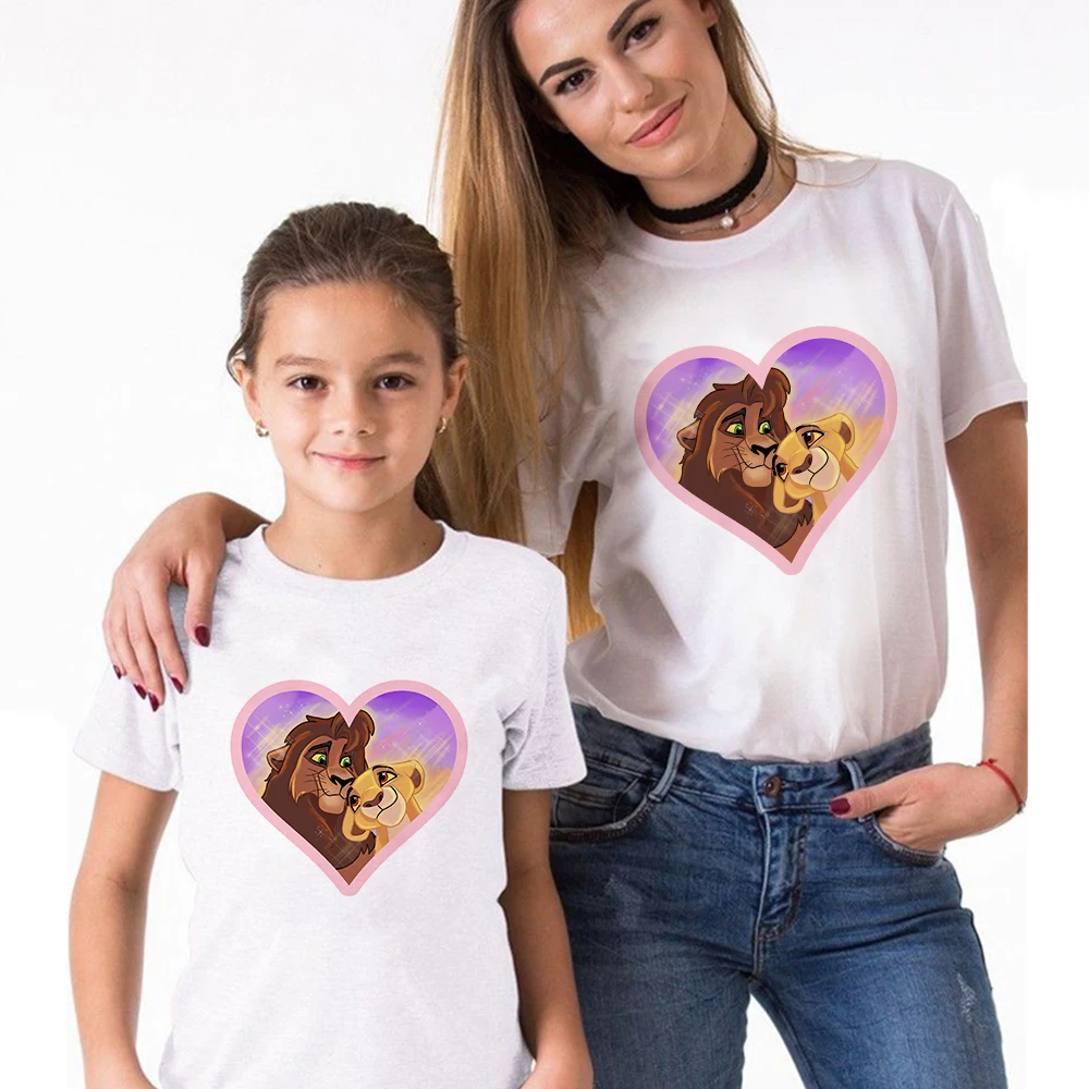 Fashion Harajuku Mom and Son Matching Clothes Lion King Funny Print Couple Short-Sleeved Men Women Tops Summer Kids Tshirt matching family fall outfits