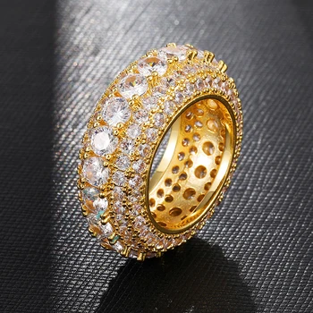 

US7 Bling Iced Out Hip Hop Round Rings For Men Women Micro Pave Cubic Zirconia Gold/Silver Color Ring Jewelry Gifts