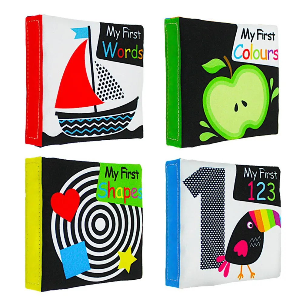 

Soft Baby Toys 4PCS Black/White Colorful Newborn Books Learning Color/Shape/Words/Number Intelligence Development Toddler Toys