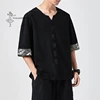 Japanese Kimonos Short-Sleeved T-shirt Embroidered Harajuku Yukata Japan Summer Male Linen Men Shirts Trousers New Asian Costume ► Photo 2/5