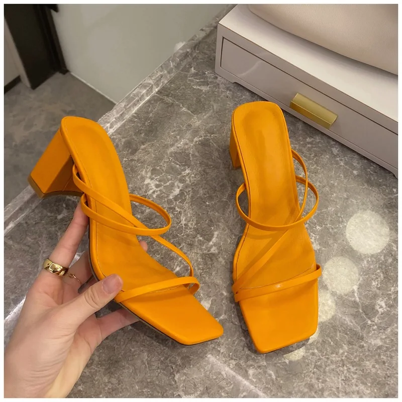 

2020 Women Summer Outdoor Sandal High Square Heel Flip Flop Ladies Brand Women Slipper Elegant Women Slides Shoes zapatos mujer