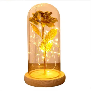 

rose 24 K gilded rose Valentine's day gift Wedding decoration gold Glass rose flowers Luminous Golden