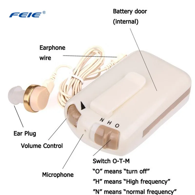 FEIE Pockettio Карманный слуховой аппарат с цифровым высоким Мощность ухо слуховые