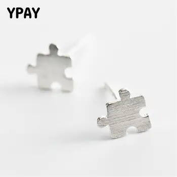 

YPAY 100% Real 925 Sterling Silver Game Puzzle Stud Earrings for Ladies Girls Simple Fine Jewelry Brincos Christmas Gift YME196
