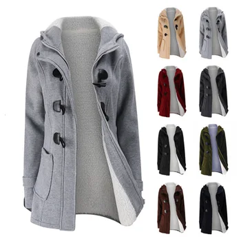 

Jacket Coat Winter With Horn Buckle 2019 Lady's Fleece Hooded Coat Jackets Casual Winter Zipper Warm Clothing Plus Size