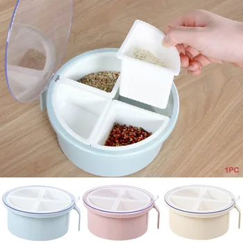 

4 Grids Spices Storage Box Pepper Seasoning Case With Spoon Food Grade PP Condiment Organizer Sugar Salt Large Capacity