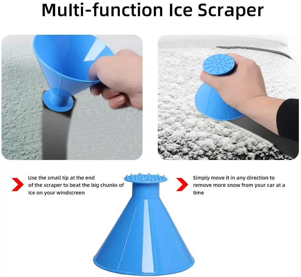 INFUN 4 Pieces Magic Ice Scraper，2 in 1 Multifunctional A Round Ice Scraper，Cone-Shaped Magic Funnel Car Windshield Snow Removal Tool 
