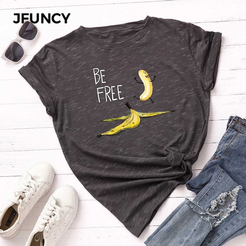 Футболка JFUNCY женская с забавным принтом в виде бананов 100% хлопок летняя футболка