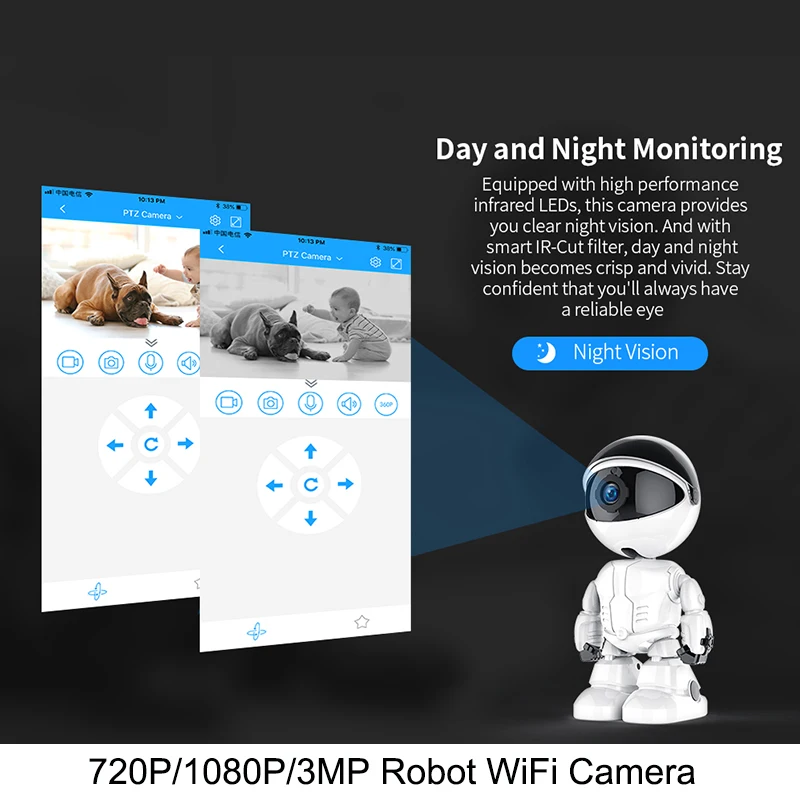 3MP Smart Robot IP Camera Wifi Home Security CCTV Camera Wreless Night Vision Baby Monitor Surveillance Camera YCC365 Wholesale