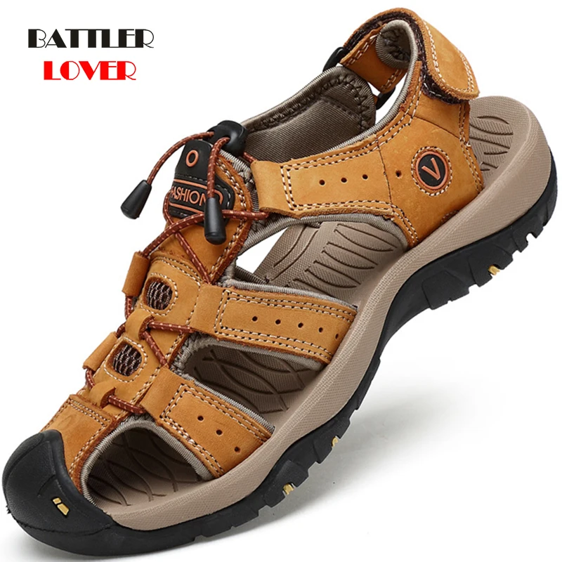 Male Shoes Genuine Leather Men Sandals Summer Men Shoes Beach Fashion Outdoor Casual Non-slip Sneakers Hiking Footwear Size 46