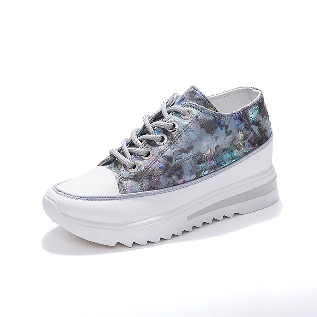 Women's Shoes Floral Canvas Shoes Women's Fashion Casual Wedge Comfort Platform Thick Bottom Round Head Laces Shoes Sneakers
