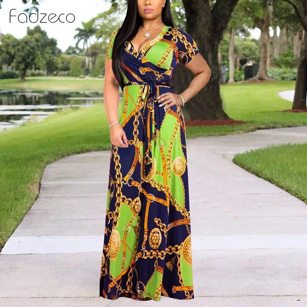 Fadzeco Новое Африканское платье для женщин Модный халат Дашики печати V шеи ремень длинный кардиган большого размера платье африканская одежда с принтом