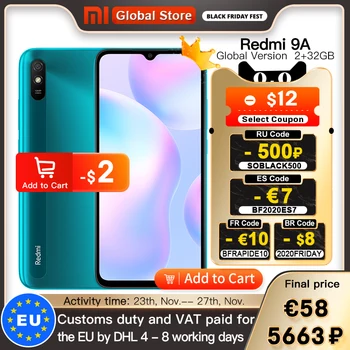 النسخة العالمية Xiaomi Redmi 9A المحمول الهاتف 2GB 32GB ROM MTK هيليو G25 الثماني النواة 6.53 1