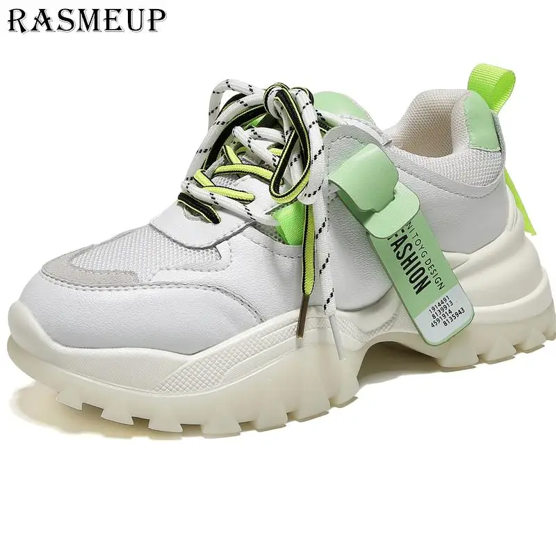 RASMEUP Breathable Mesh Women Platform Sneakers Fashion Brand Women's Chunky Sneakers Woman Dad Trainers Lady Footwear - Цвет: Зеленый